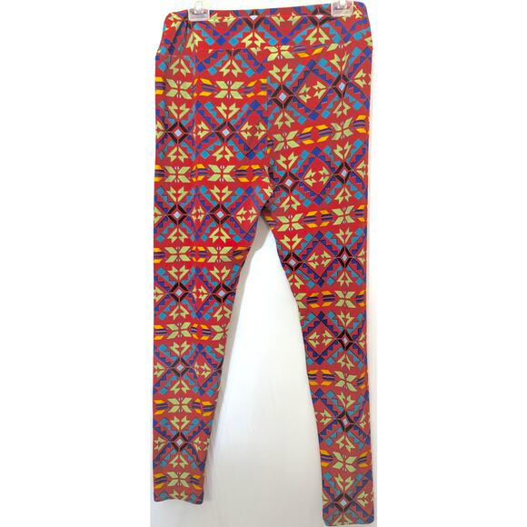 Lularoe Leggings Womens Plus Size TC Tall and Curvy Aztec Southwestern Red Pants - Picture 2 of 4